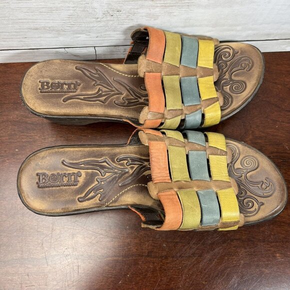 Born Women's Slip On Short Heel Sandals Leather Size 8 Brown Multi Color - Picture 8 of 11